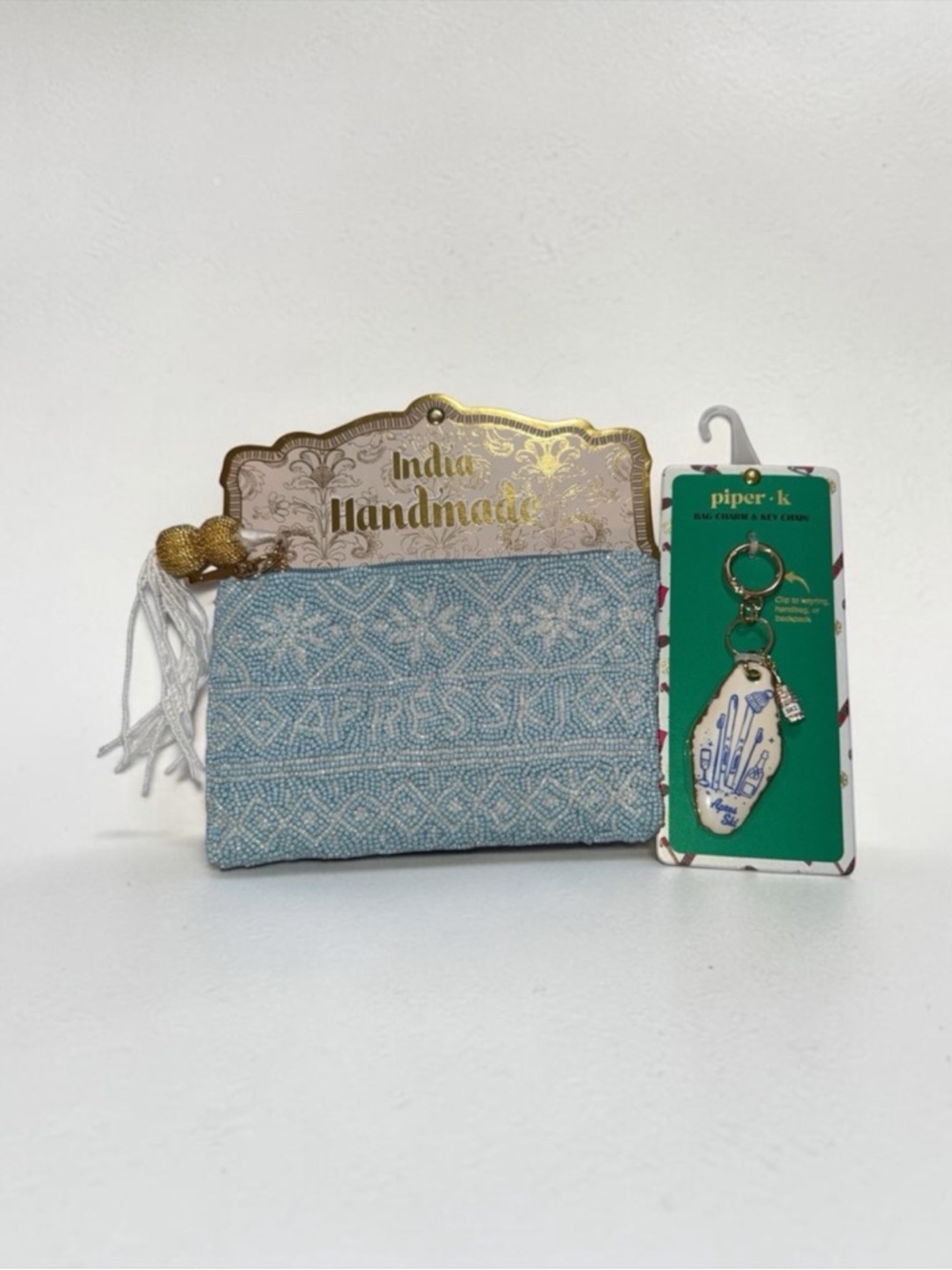 Apres Ski Blue Beaded Clutch with Keychain